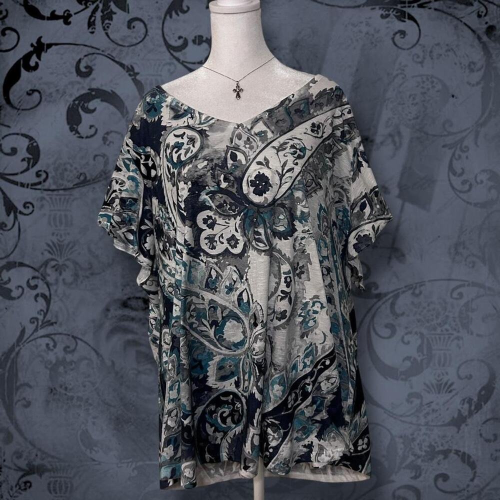 embellished paisley floral scarf print vintage core v neck whimsical boho top